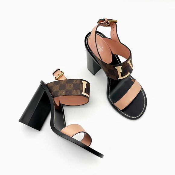 LOUIS VUITTON Passenger Damier Heeled Sandals Size 40 Black Brown Pink Monogram - Picture 1 of 13